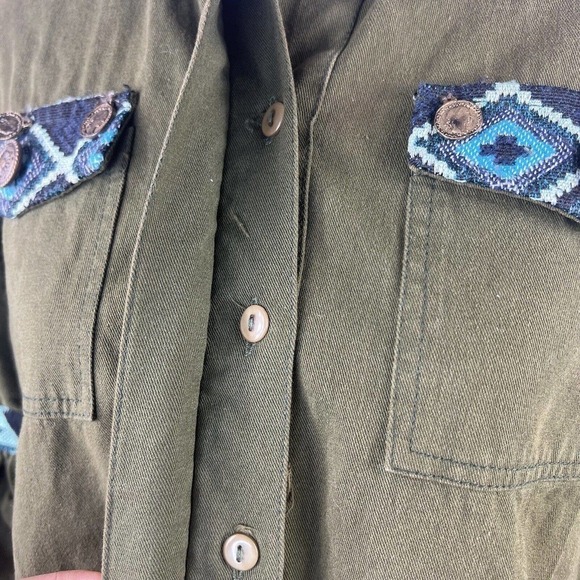 Beautiful Stories Anthropologie Inika Olive Green Utility Jacket S Embroidered - Picture 8 of 16